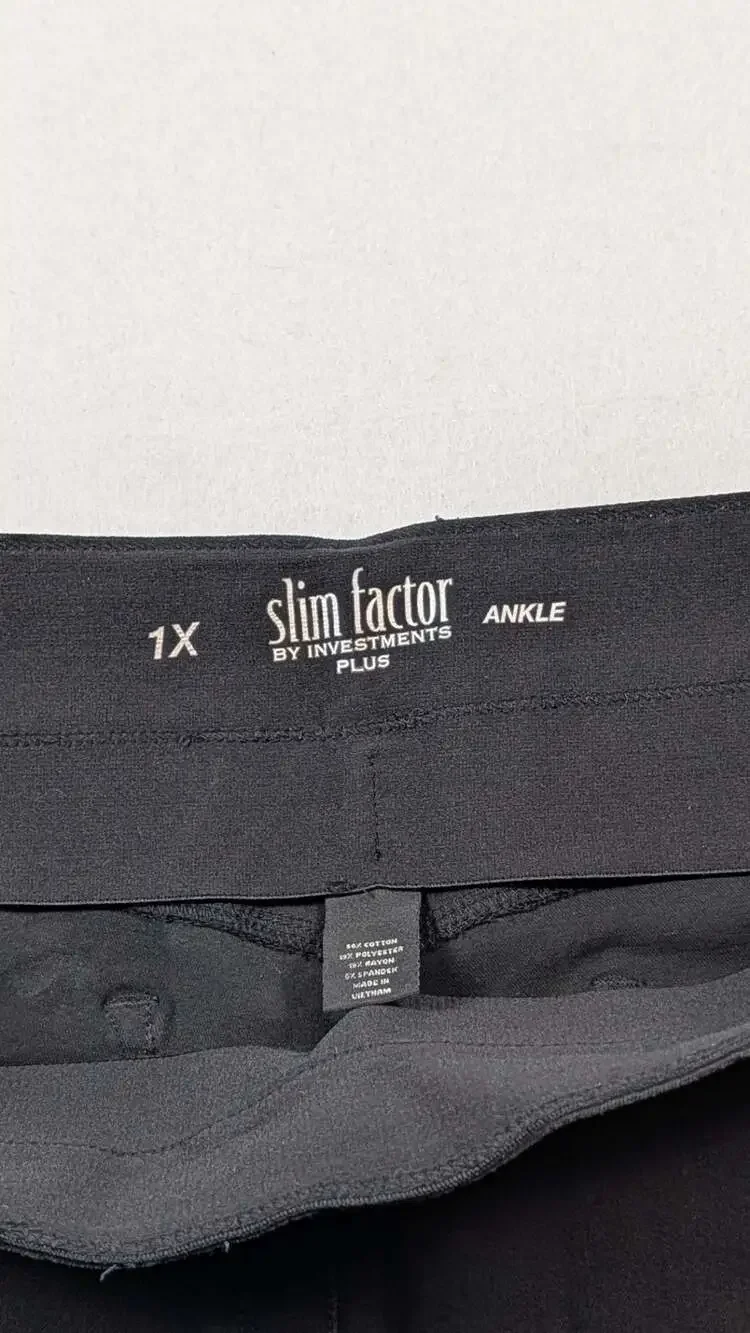 Slim Factor by Investments Plus 1X Ankle Black Jeans
